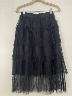 Design Lab Lord & Taylor Black Tiered Tulle Maxi Skirt